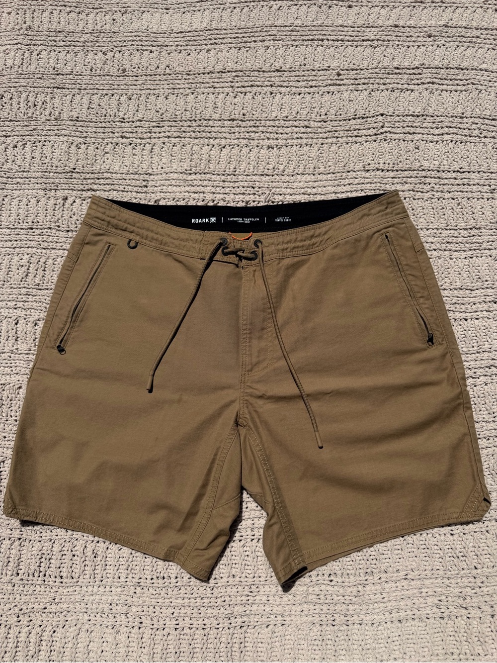 Roark Men's Khaki Layover Traveler Shorts with Zipper Pockets